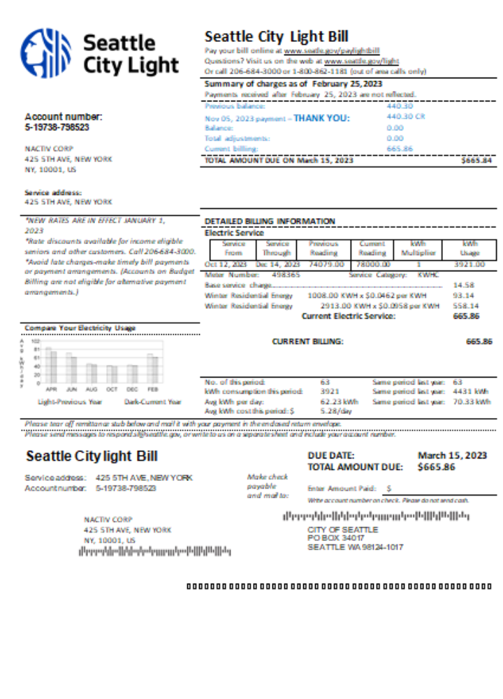 Washington Seattle City Light utility business bill, SCR PSD template